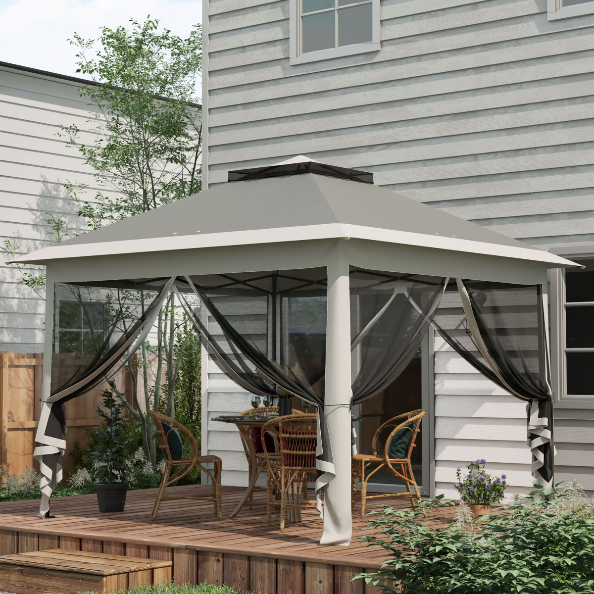 Outsunny Pop Up Gazebo Height Adjustable Canopy Tent with Mesh Curtains and Carry Bag, Dark Grey