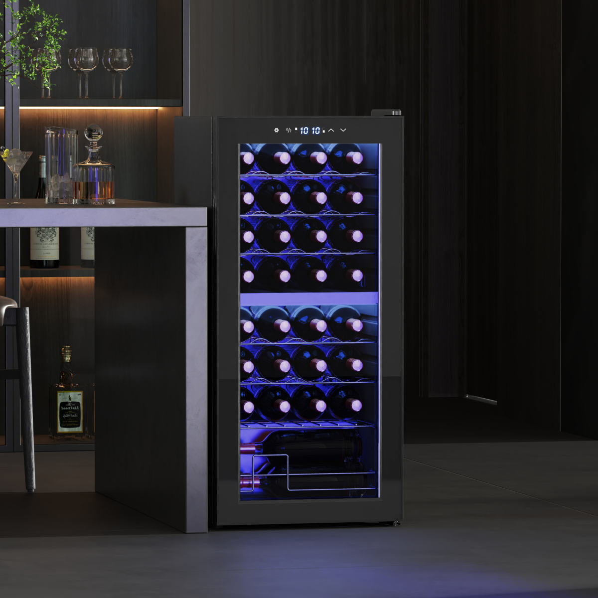 HOMCOM 86L Dual Zone Wine Cooler, 32-Bottle, Adjustable Temp, Black