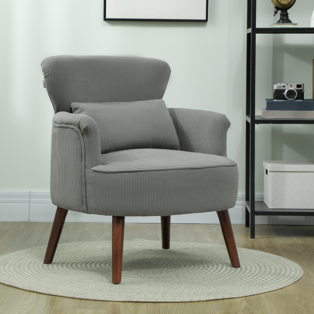 HOMCOM Wingback Corduroy Armchair with Padded Seat, Light Grey