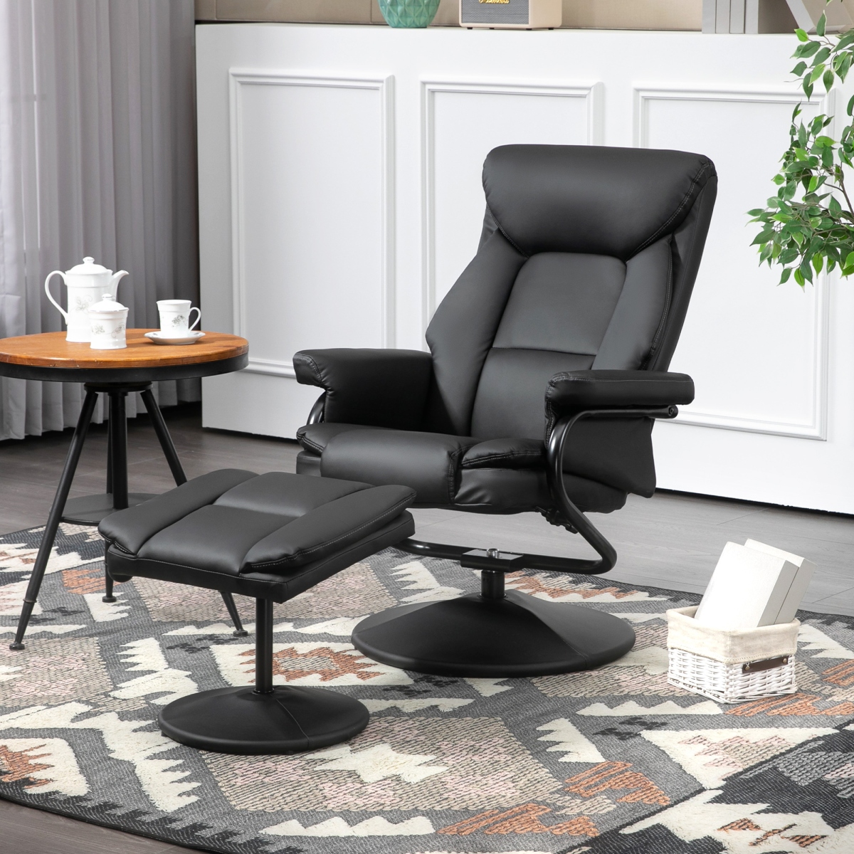 HOMCOM Black PU Leather Swivel Recliner Chair with Ottoman