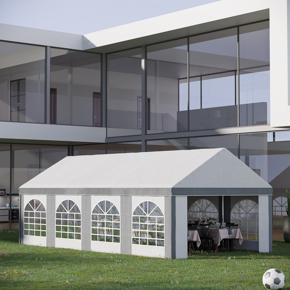 Outsunny 8 x 4m Party Tent Gazebo with Sides, 8 Windows, Double Doors