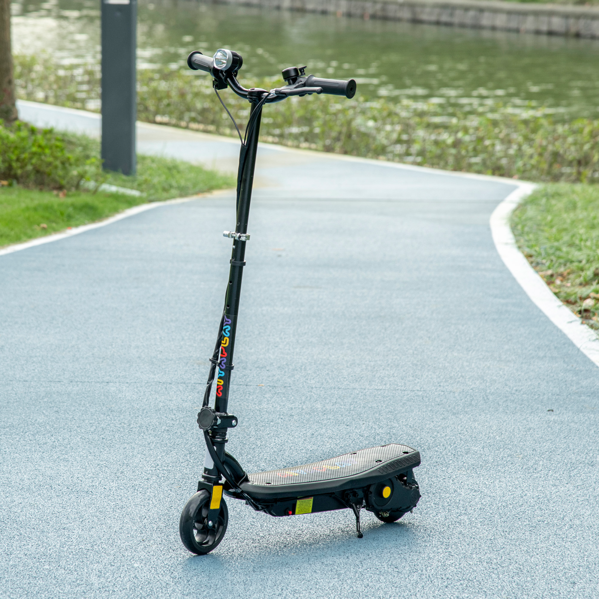 Foldable Electric Scooter with LED Headlight for Ages 7-14 - Black