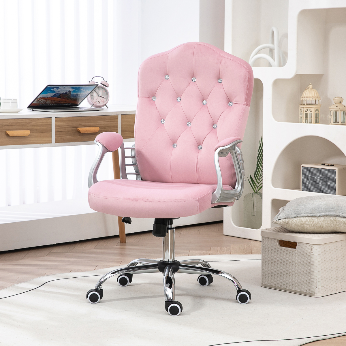 Vinsetto Pink Velvet-Feel Home Office Chair with Adjustable Height & Tilt