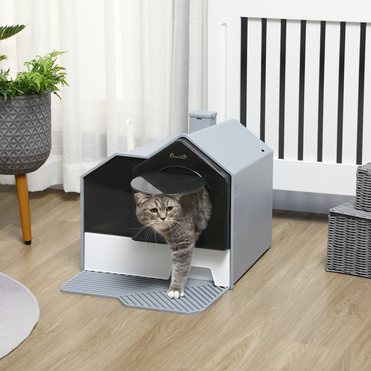 PawHut Hooded Cat Litter Tray with Pull-Out Drawer, Scoop and Deodorant, Hut Design