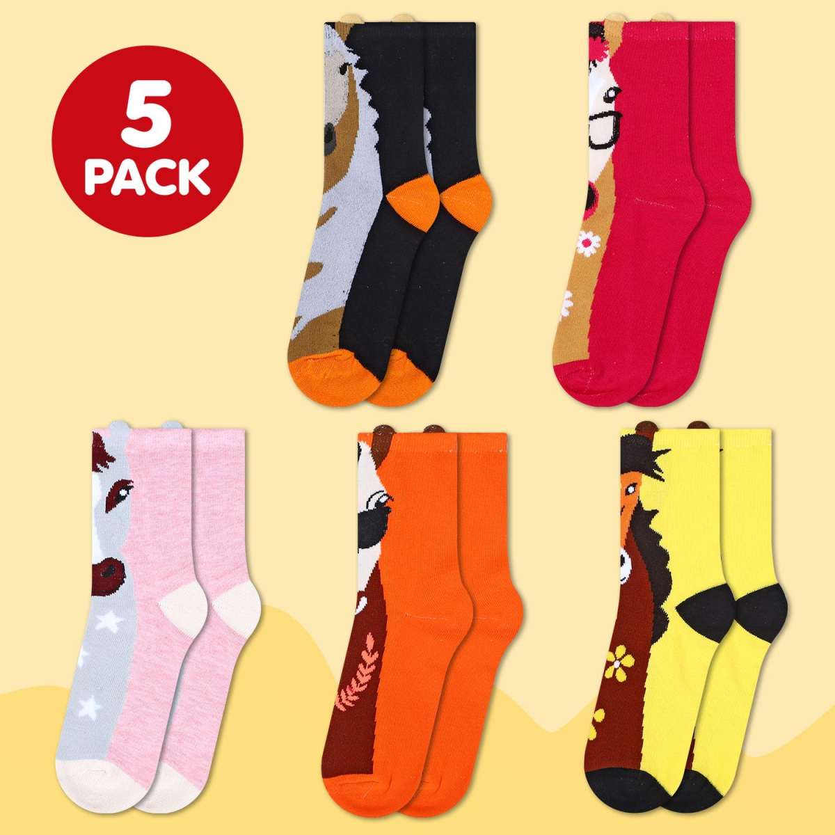 Vinsani 5 Pack Animal Print Socks for Women UK 4-7