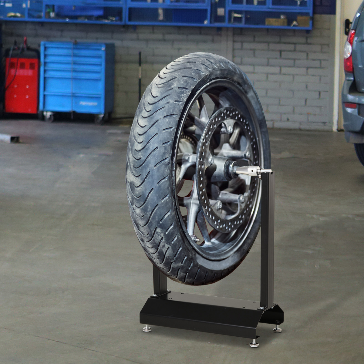 Motorcycle and Bicycle Wheel Balance Stand, Rotating Wheel, 30kg Capacity