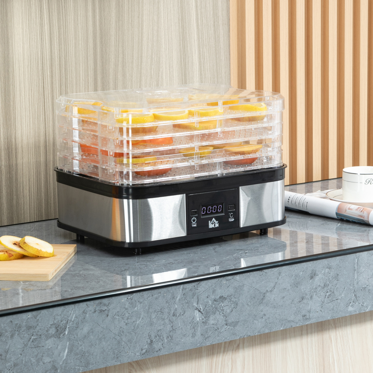 HOMCOM 5-Tier Stainless Steel Food Dehydrator, 245W, LCD Timer