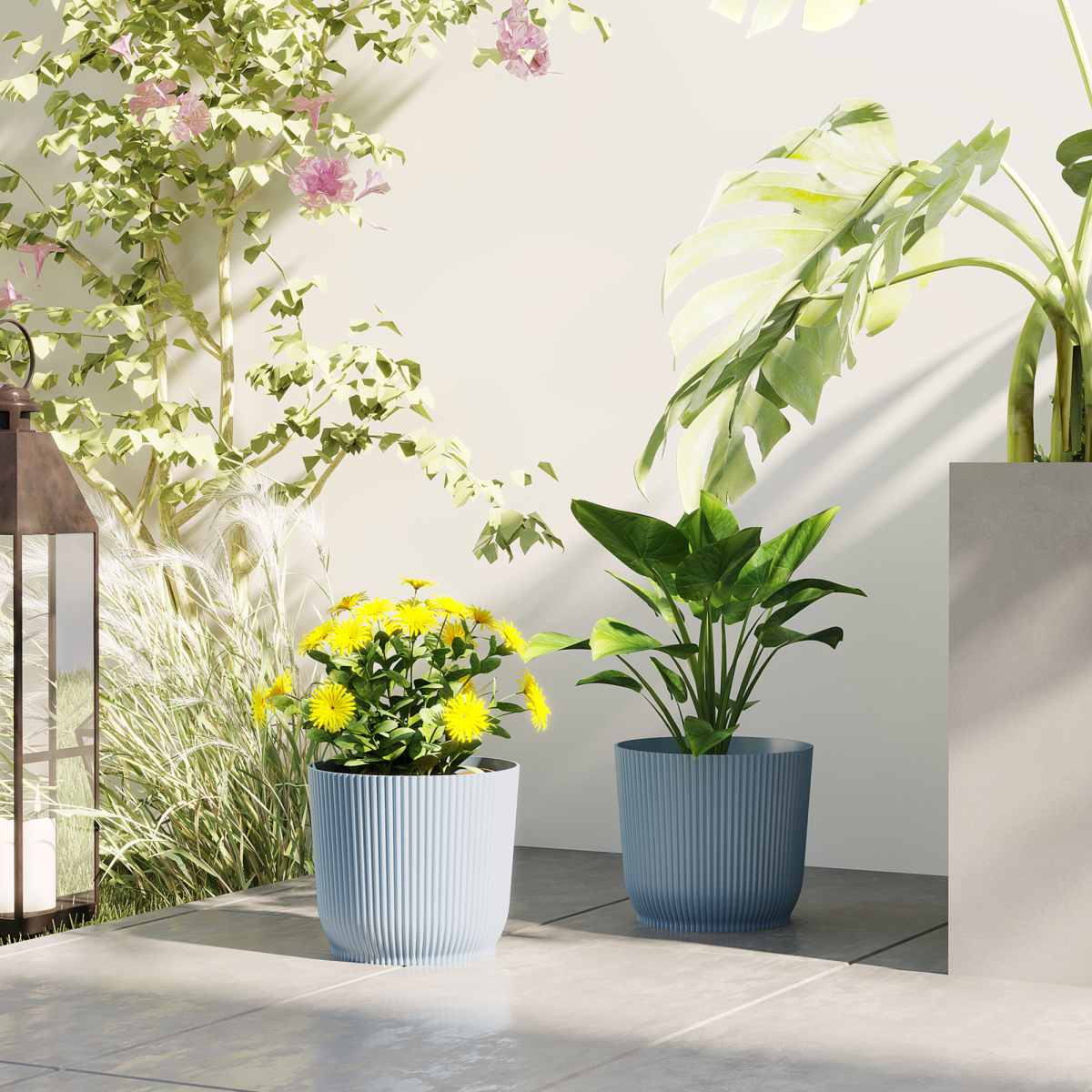 Outsunny Set of 2 Round Plant Pots, 22cm, Blue, Stackable, Indoor Outdoor
