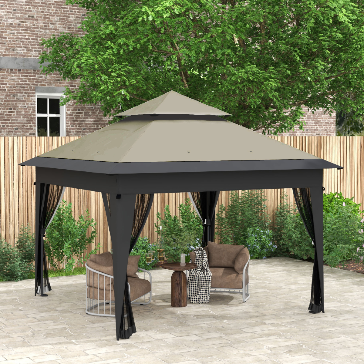 Outsunny 3 x 3 m Pop Up Gazebo with Mosquito Netting, Double Roof and Mesh Curtains, Grey