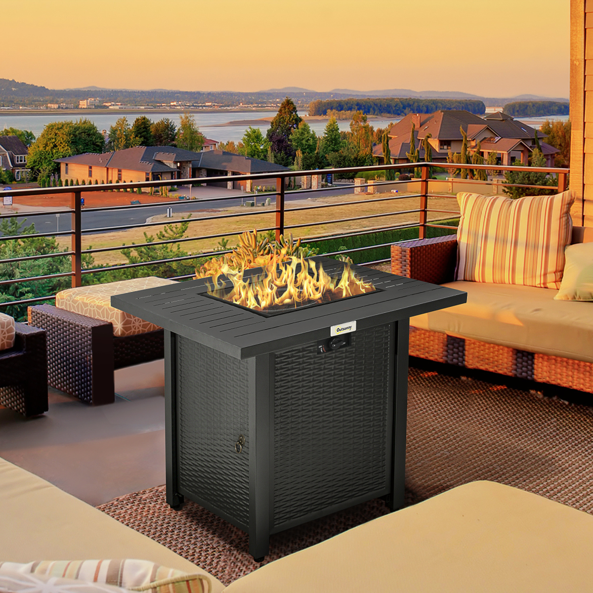 Outsunny 50,000 BTU Propane Gas Fire Pit Table with Protective Cover and Spark Guard