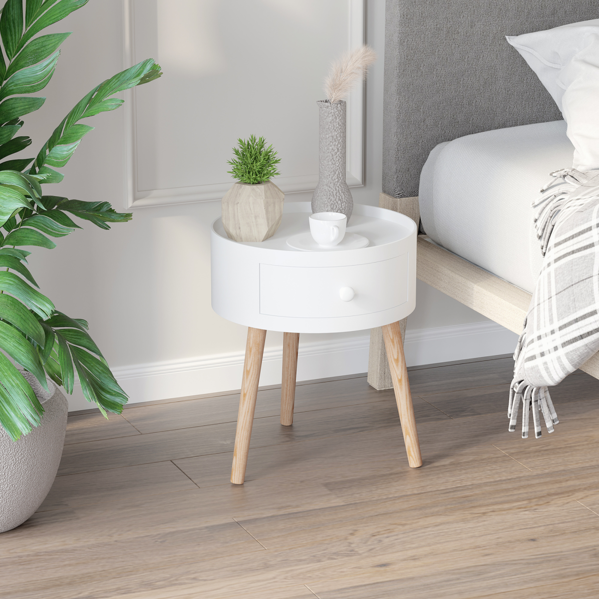 HOMCOM Round Coffee Table with Drawer, 38 x 45H cm, White
