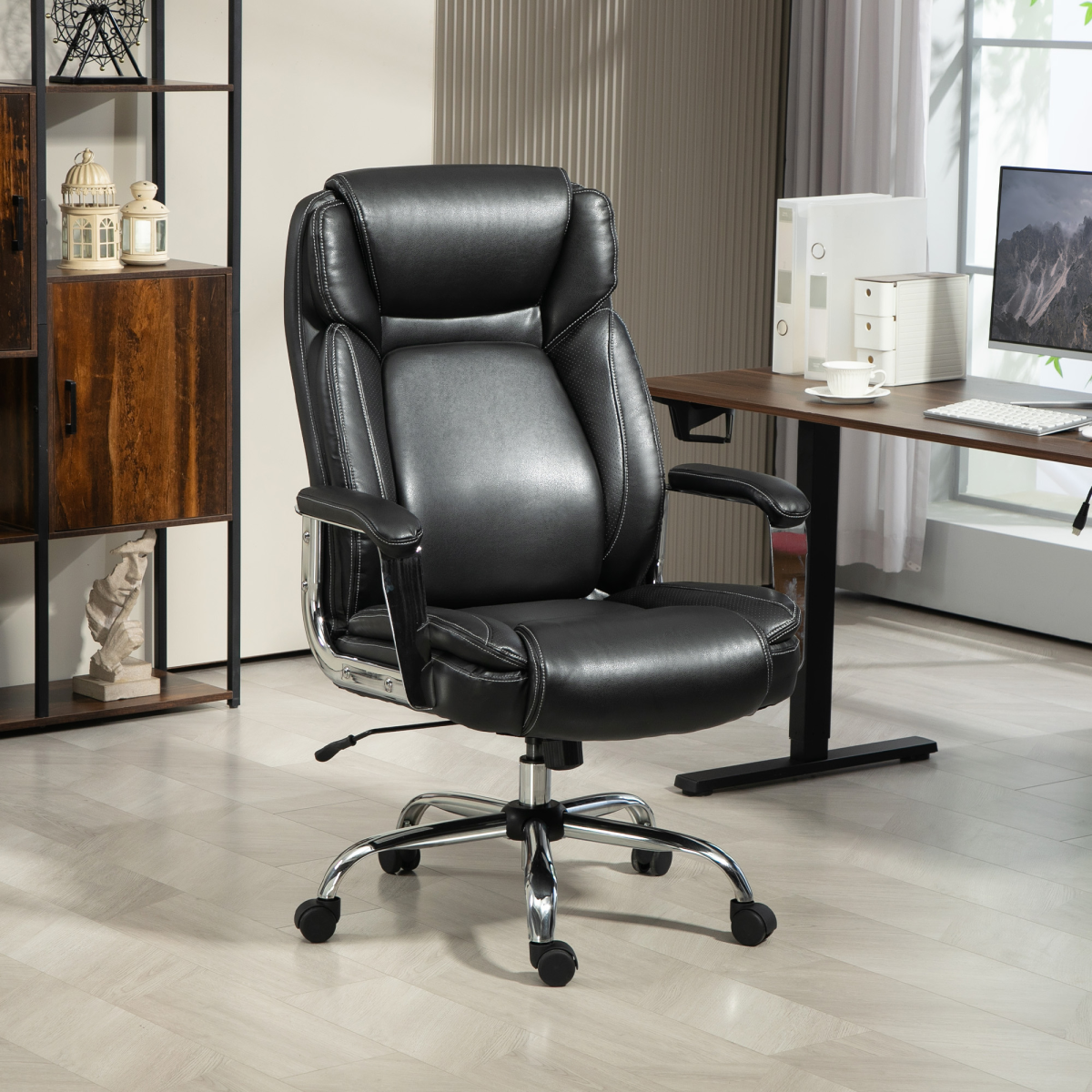HOMCOM Faux Leather Desk Chair, Adjustable Height, 227kg, Black