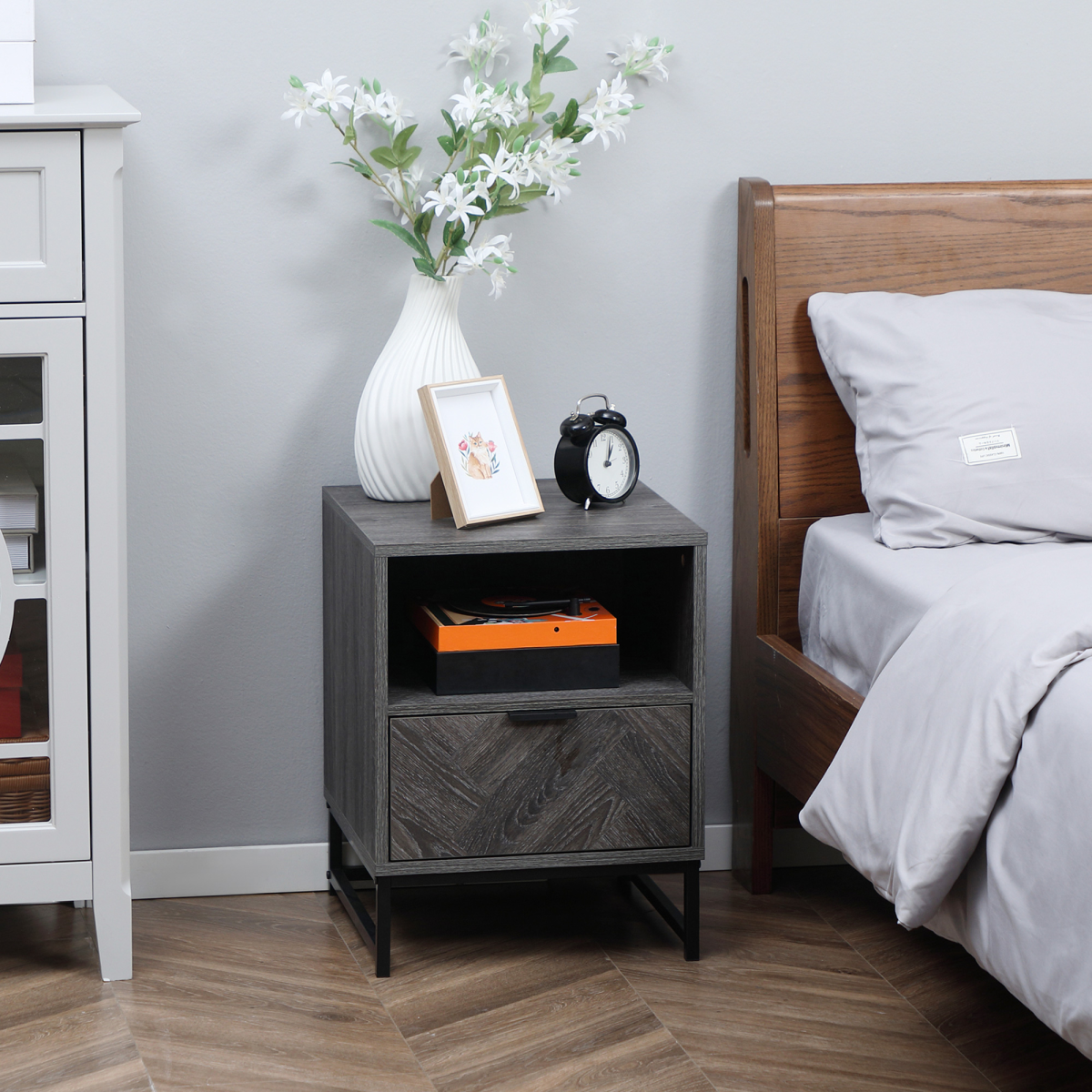 Nightstand with Drawer and Shelf, Bedside End Table