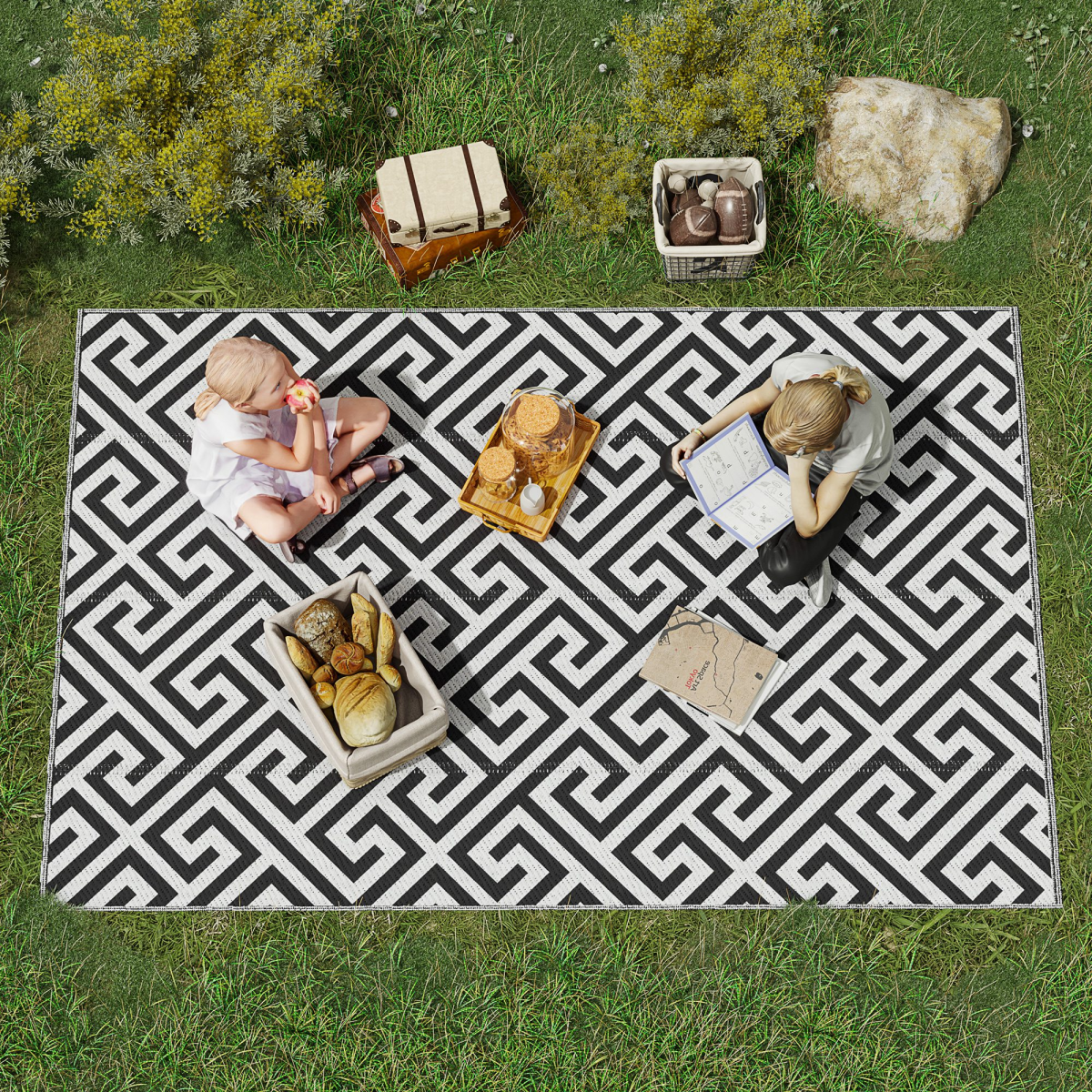 Portable Reversible Outdoor Rug, Foldable Polypropylene, 152x243cm