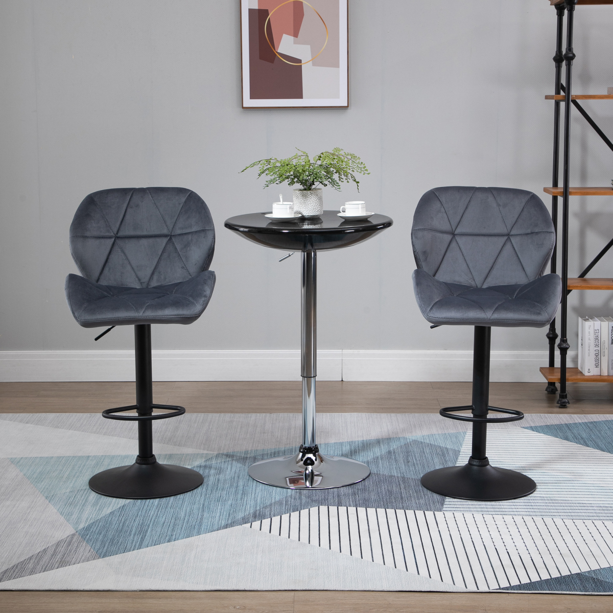HOMCOM Set of 2 Adjustable Height Fabric Bar Stools Dark Grey