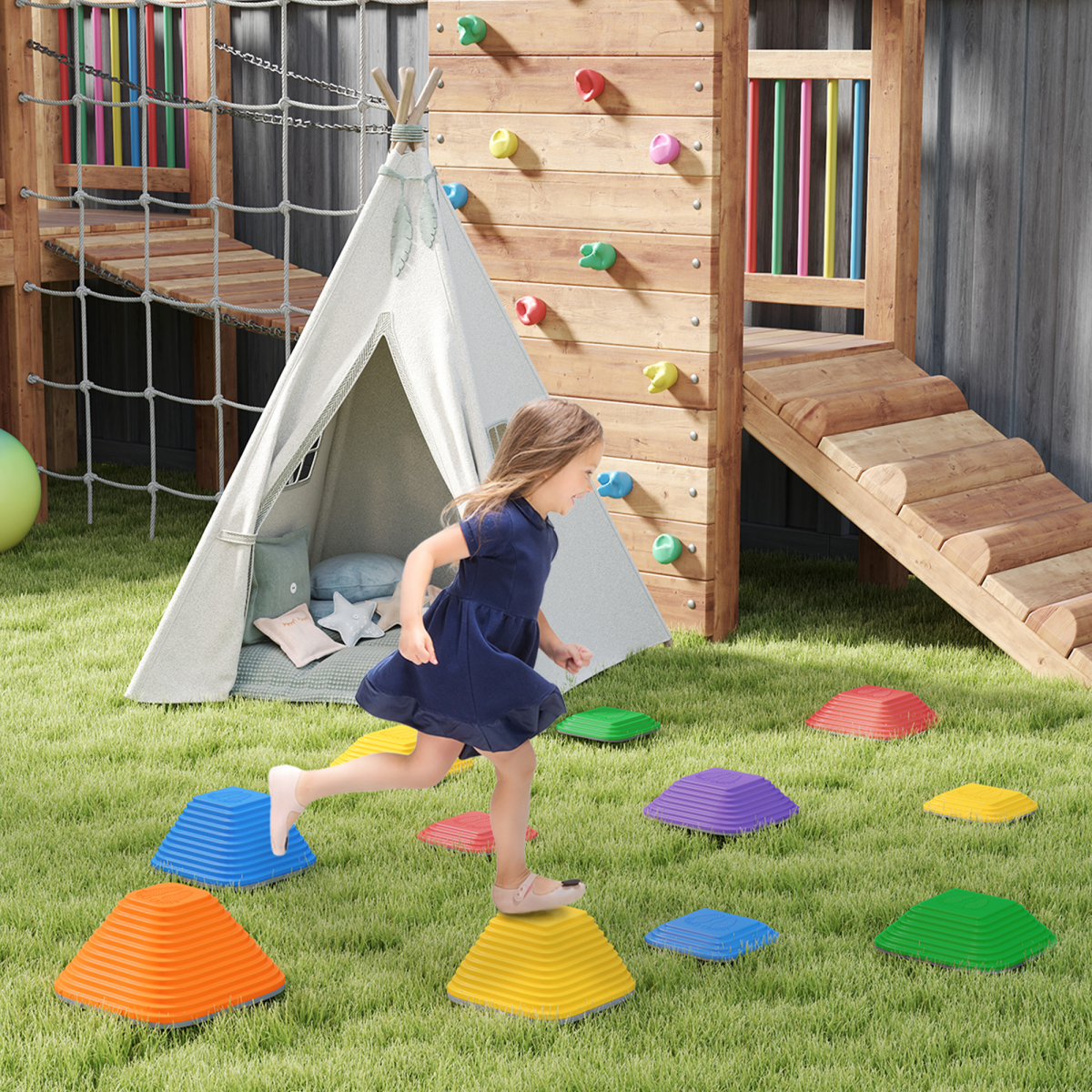 AIYAPLAY 11-Piece Balance Stepping Stones for Kids, Indoor Outdoor