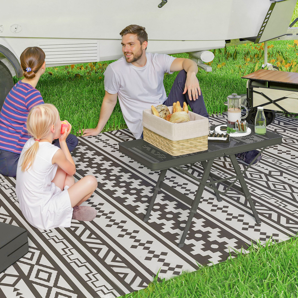 Outsunny Folding Camping Table with Adjustable Heights, Mesh Top
