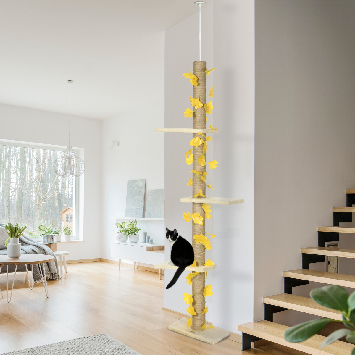 PawHut Adjustable Floor-to-Ceiling Cat Tree with Anti-Slip Kit
