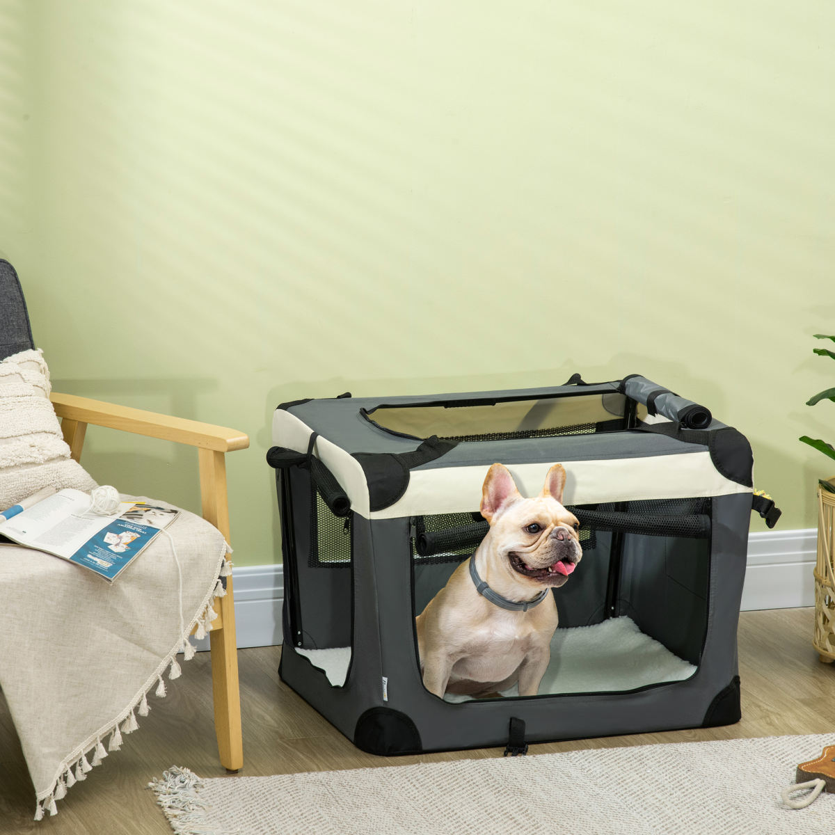 70cm Foldable Pet Carrier with Cushion for Mini Dogs and Cats, Grey