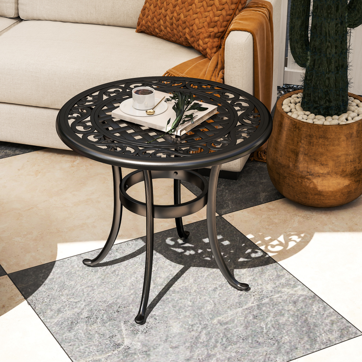 Outsunny Black Aluminium Outdoor Garden Side Table, 60kg Capacity