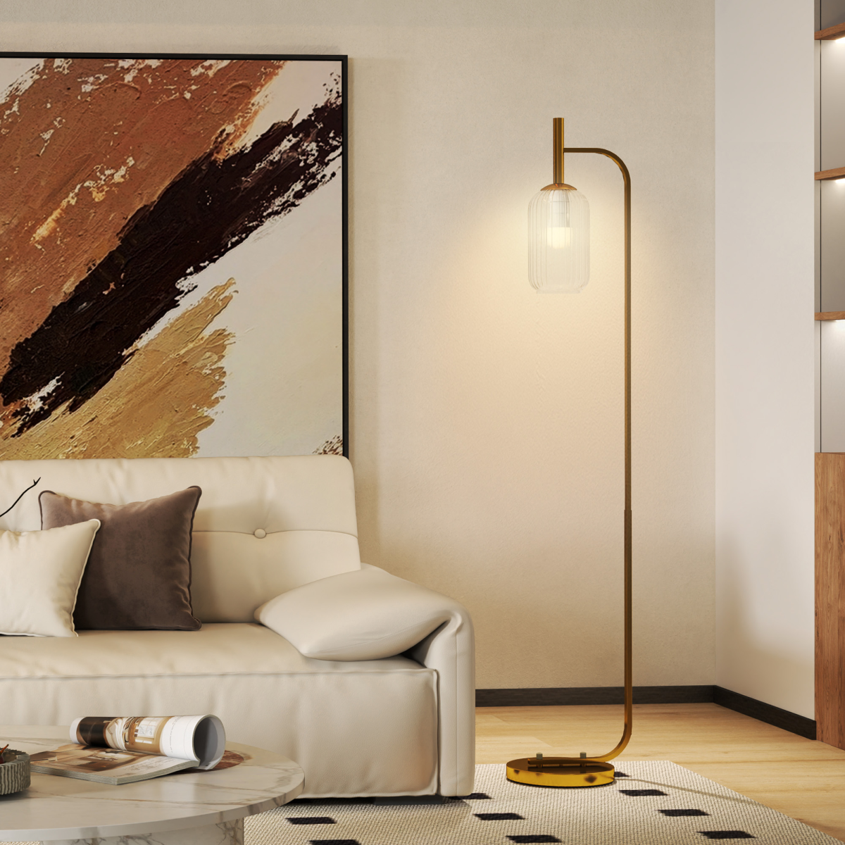 HOMCOM Modern Floor Lamp with Glass Shade and Foot Switch