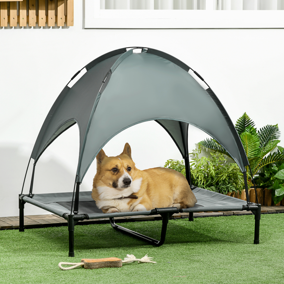 92 cm Elevated Dog Bed Raised Pet Cot with Removable Canopy, Steel Frame, for Small and Medium Pets Up to 20 kg, Pawhut