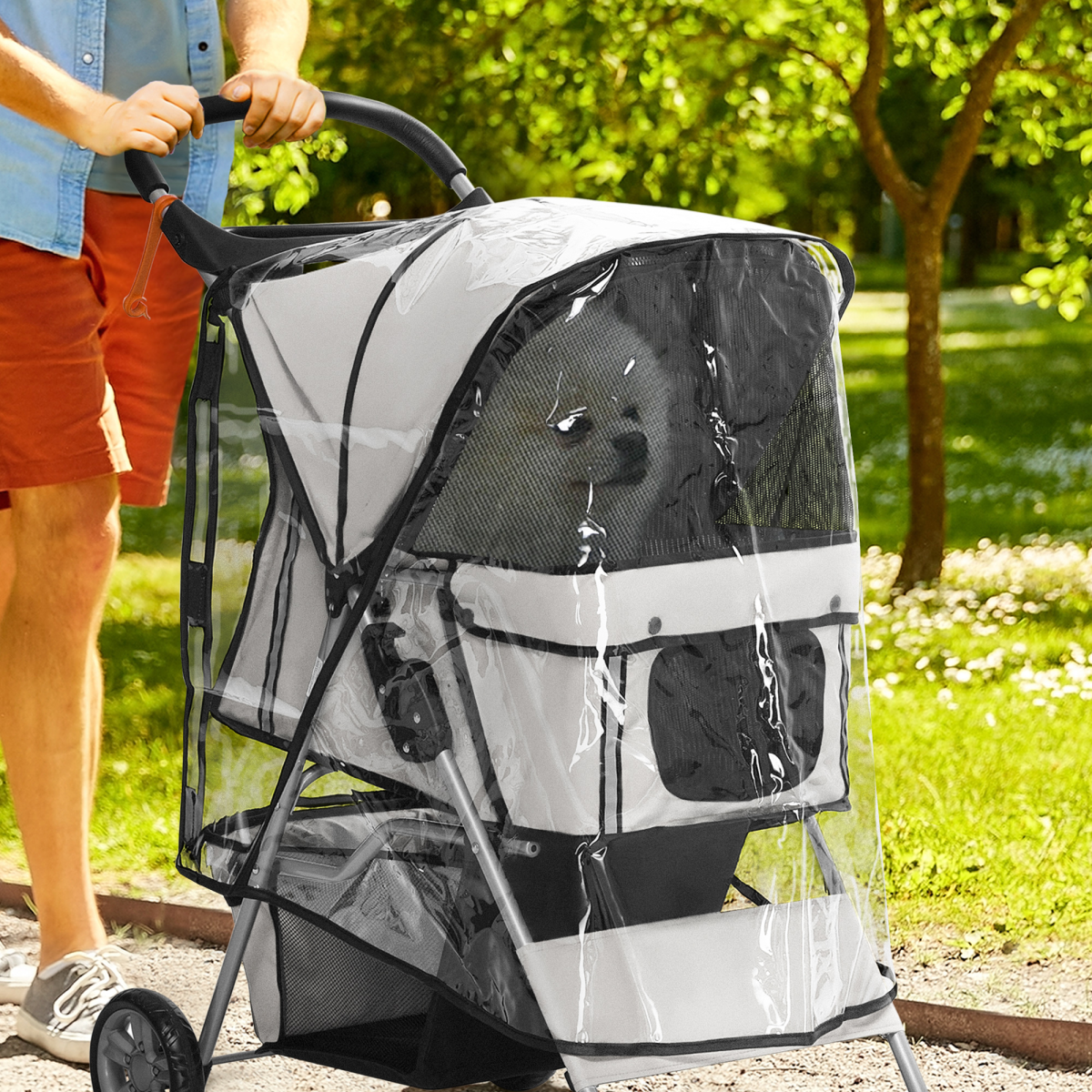 PawHut Dog Stroller Rain Cover with Rear Entry for Pet Pram