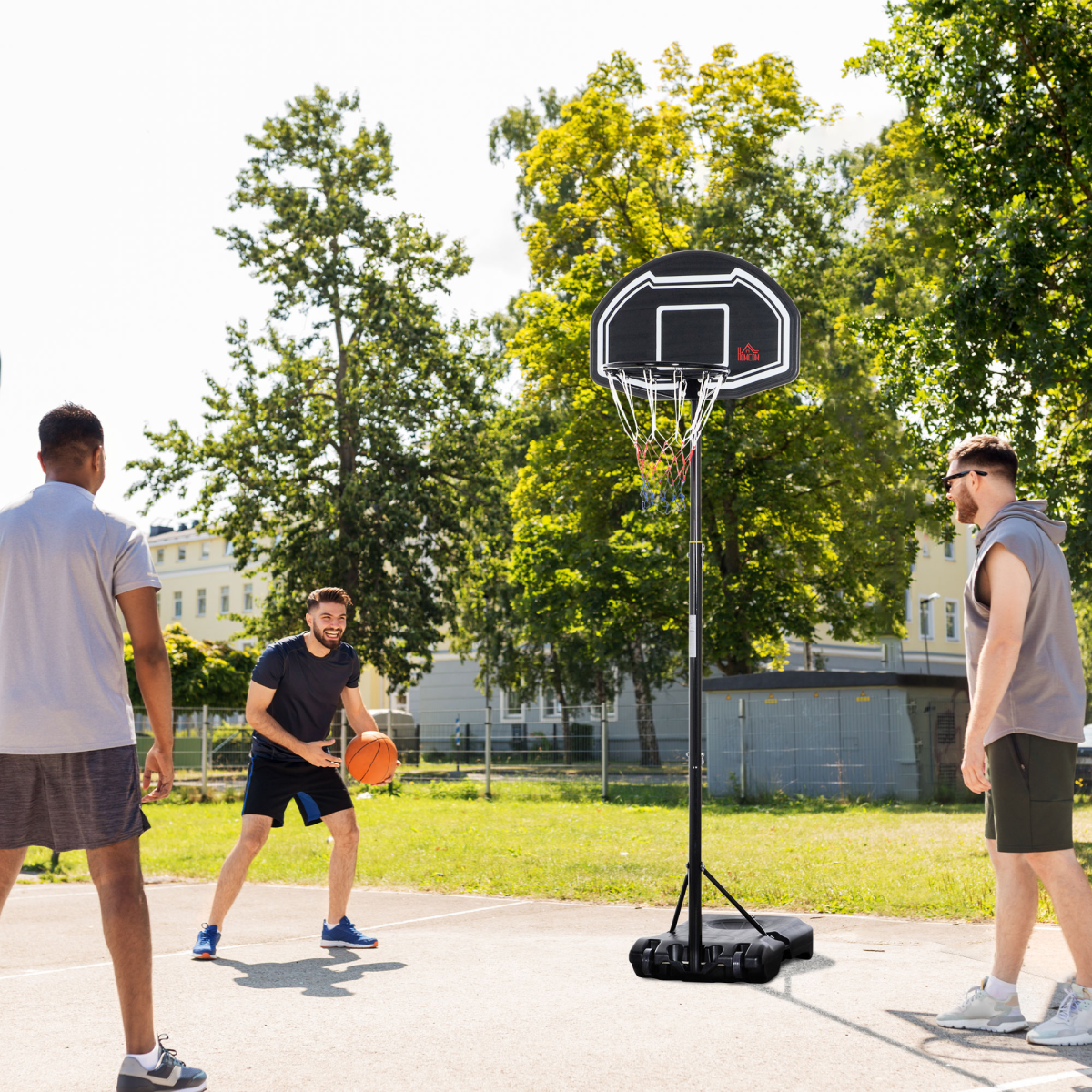 Adjustable Basketball Hoop Stand with Wheels and Fillable Weight Base, Height Adjustable 195-245cm, Steel Frame, PE Backboard