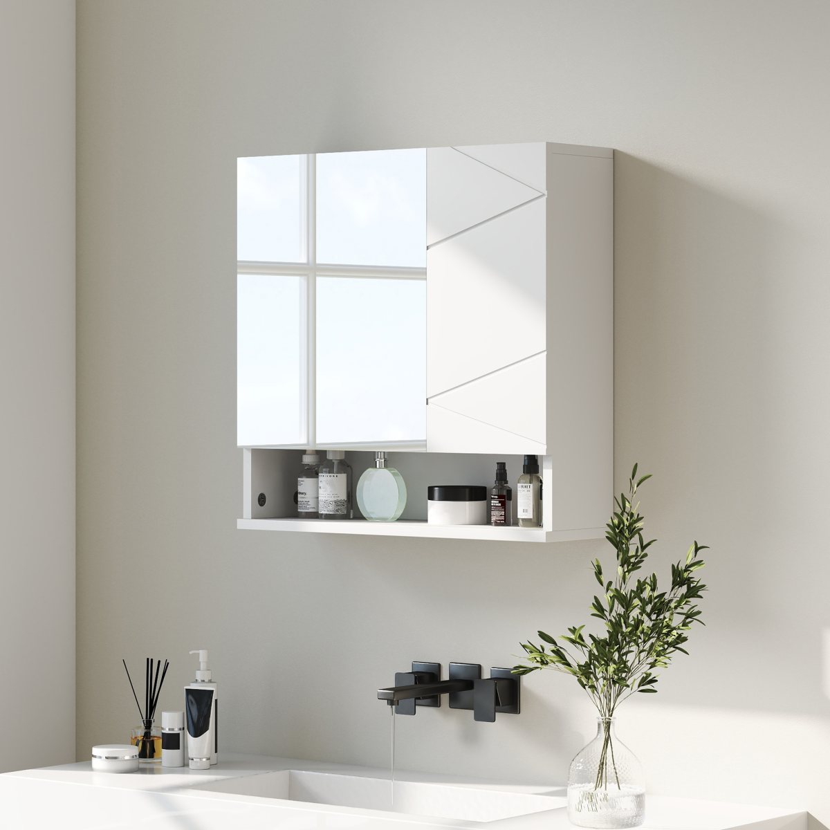 kleankin Wall Mounted Bathroom Cabinet with Mirror and Shelf, White