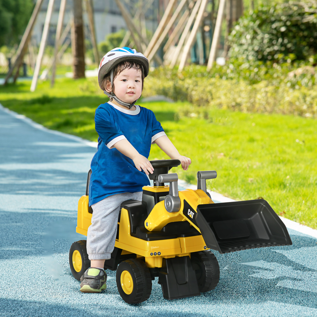 HOMCOM CAT Licensed Kids Ride-On Tractor with Manual Shovel, 1-3 Years