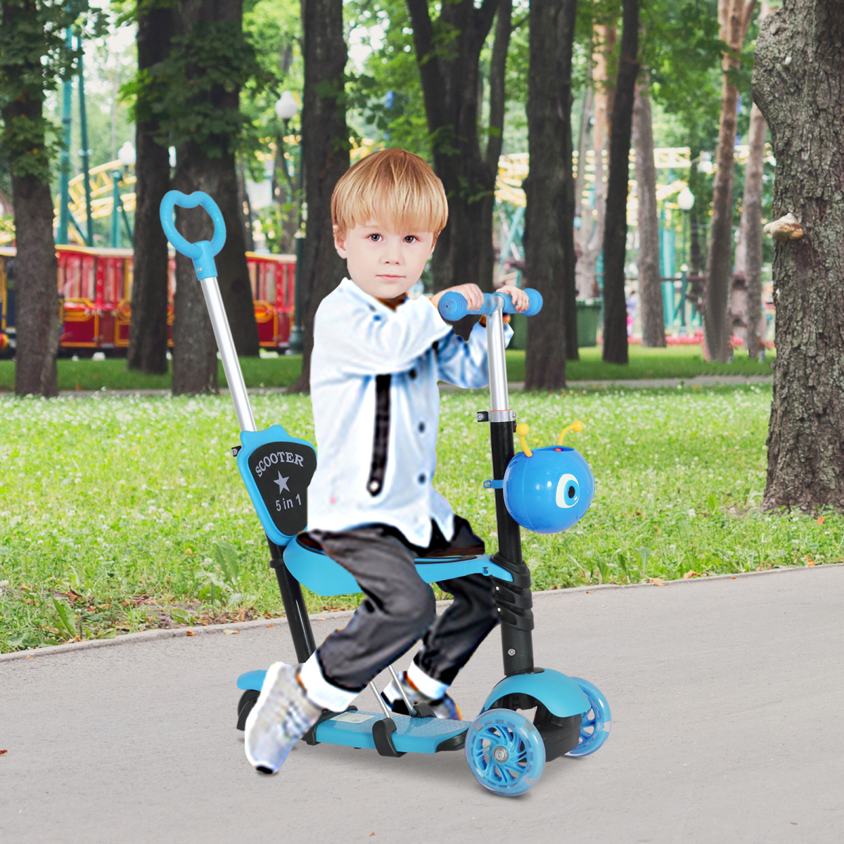 HOMCOM 5-in-1 Kids 3-Wheel Kick Scooter with Removable Seat, Adjustable