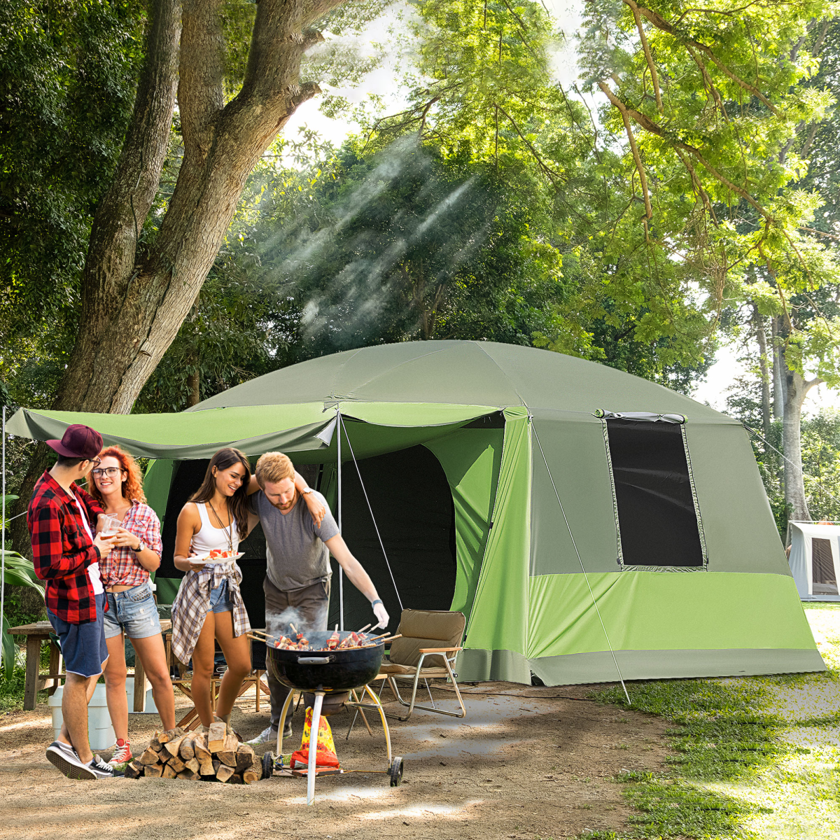 4-8 Person Two-Room Tunnel Camping Tent with Porch & Carry Bag