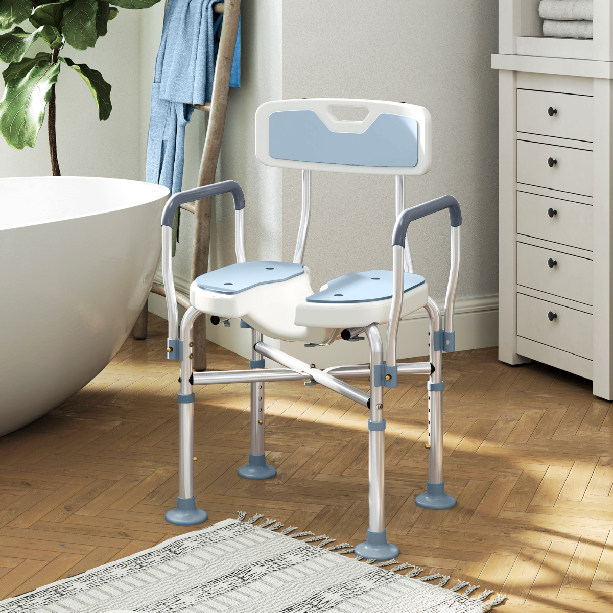 HOMCOM Adjustable Padded Bath Chair with Slotted Seat