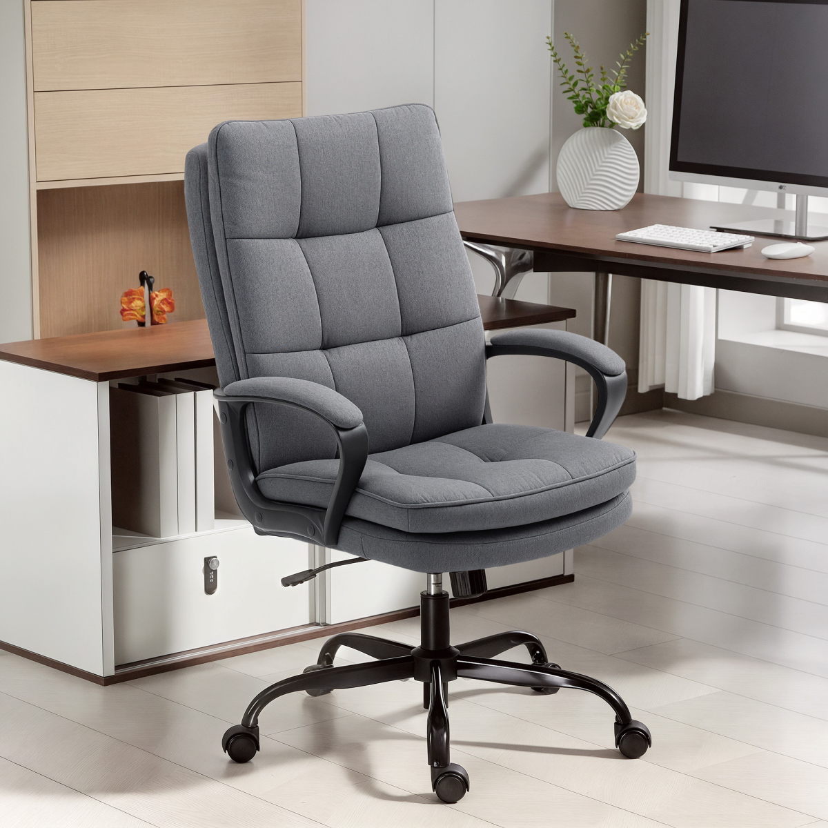 HOMCOM Fabric Office Chair, Adjustable Height & Tilt, Charcoal Grey