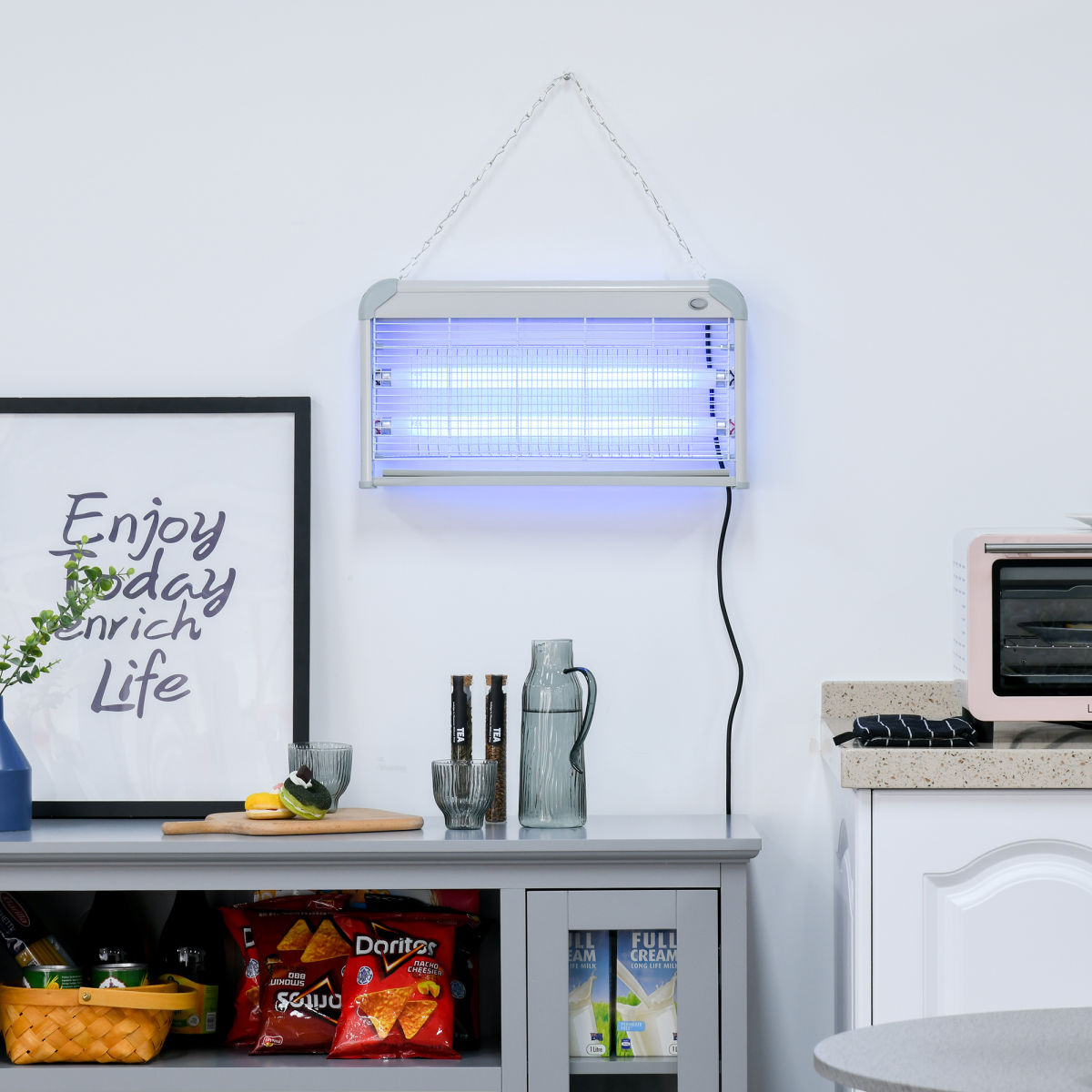 Outsunny 30W Wall-Mounted Mosquito LED Killer Lamp Insect Zapper, Steel Grey
