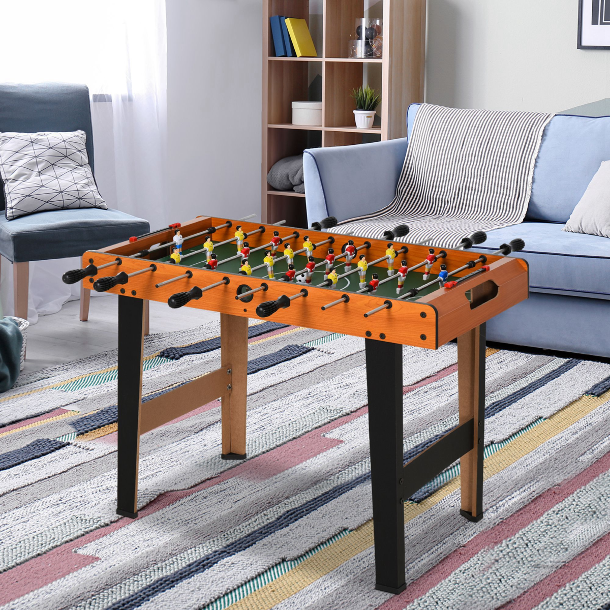 Wooden 84.5cm Foosball Table, 4-Player Football Game, 2 Balls