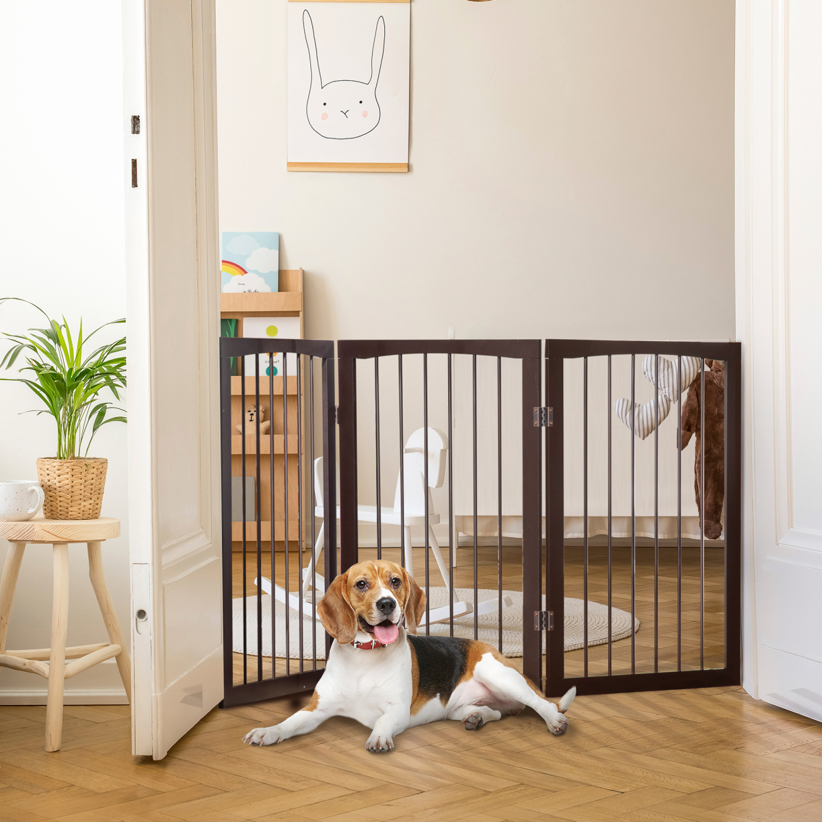 PawHut Folding Free Standing Hardwood Pet Gate for Small Dogs, Portable Indoor Dog Fence