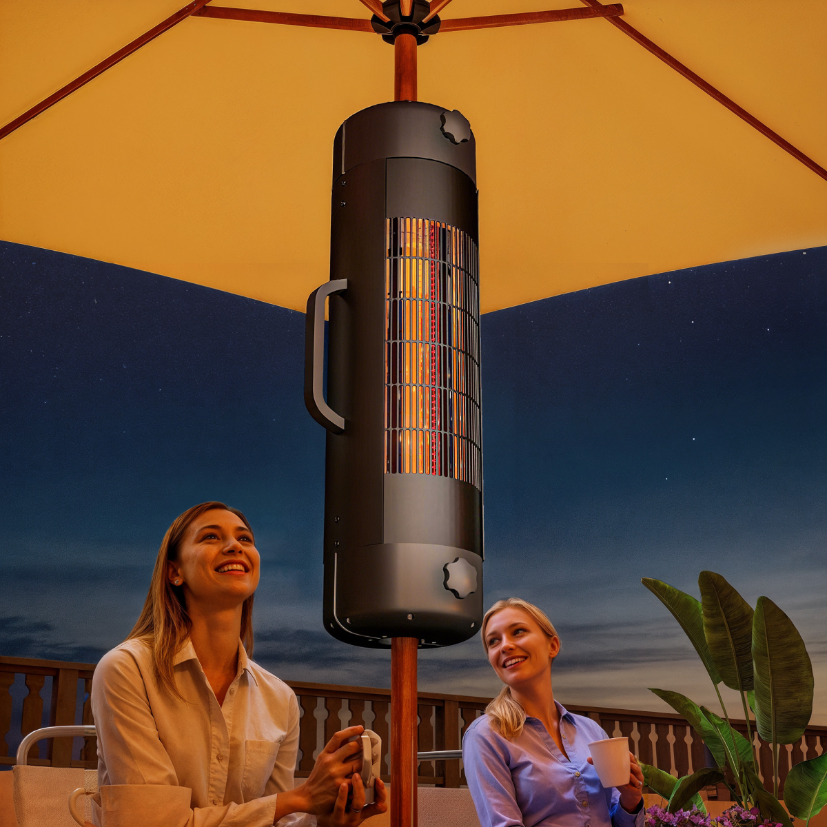 Outsunny Electric Parasol Mounted Patio Heater, 2 Heat Settings