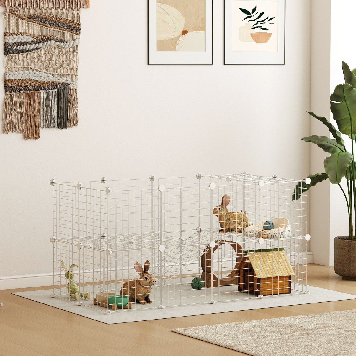 PawHut 36-Panel DIY Small Pet Playpen with Door, White