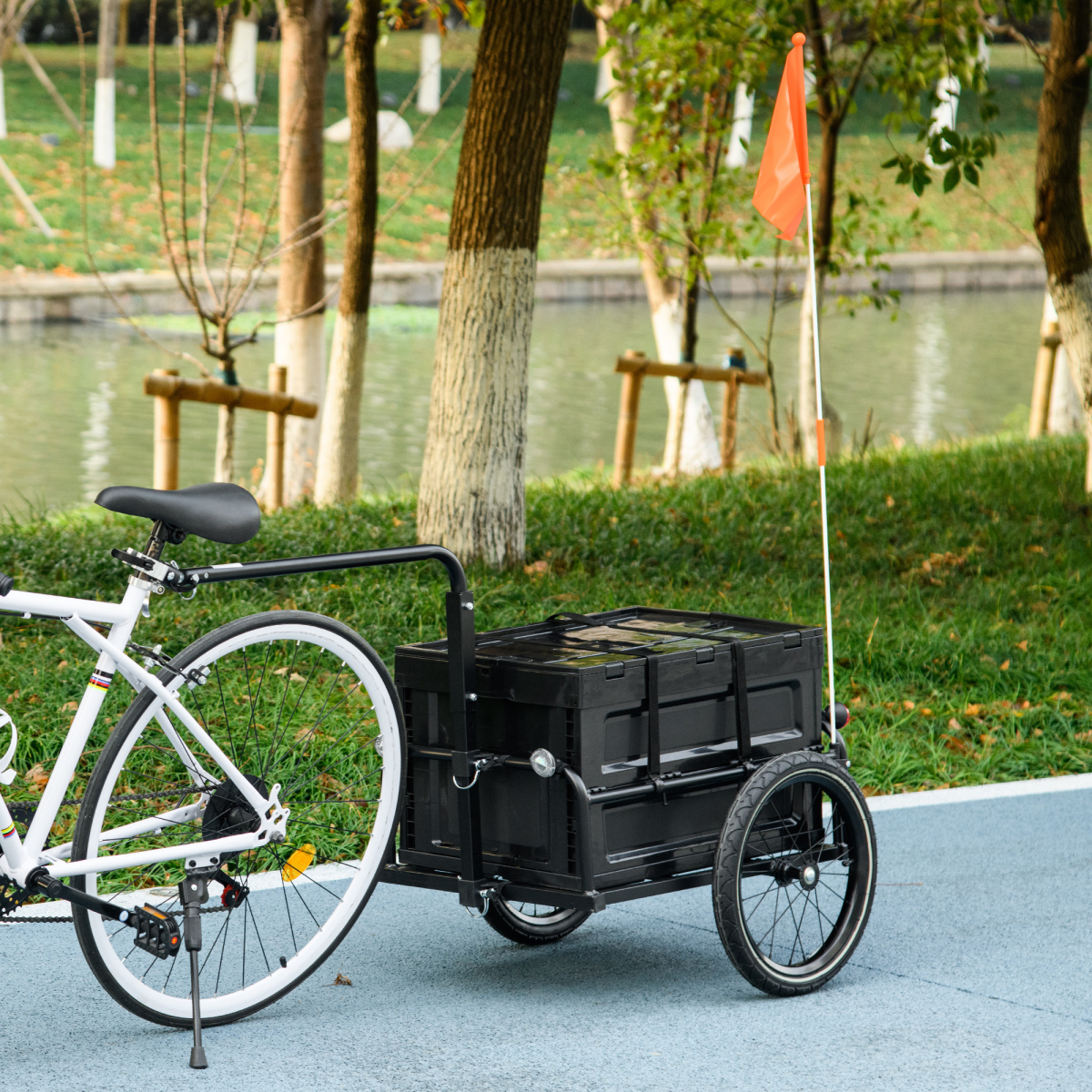 HOMCOM Bicycle Trailer with 65L Foldable Storage Box, Pneumatic Tyres and Quick-Release Wheels, Black