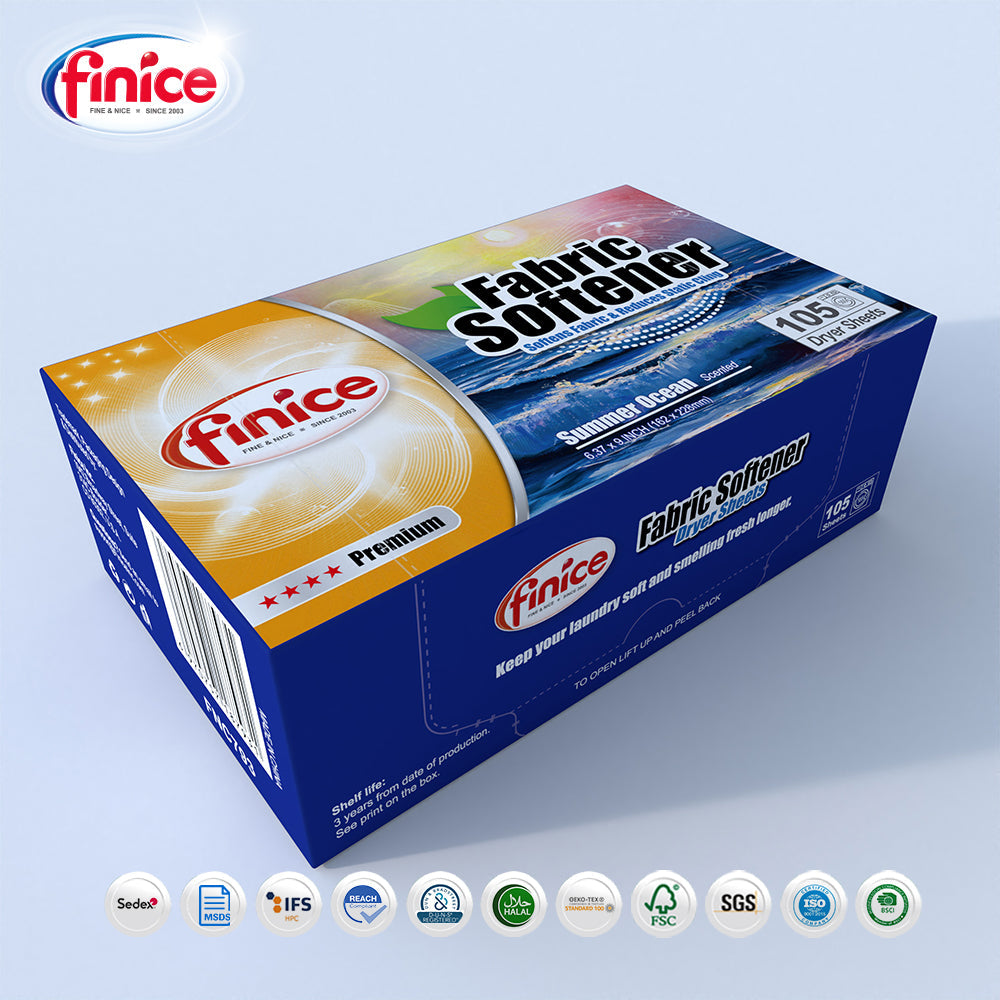 Finice Fabric Softener Dryer Sheets – Plant-Based, Anti-Static & Sensitive Skin Safe, 105 Sheets