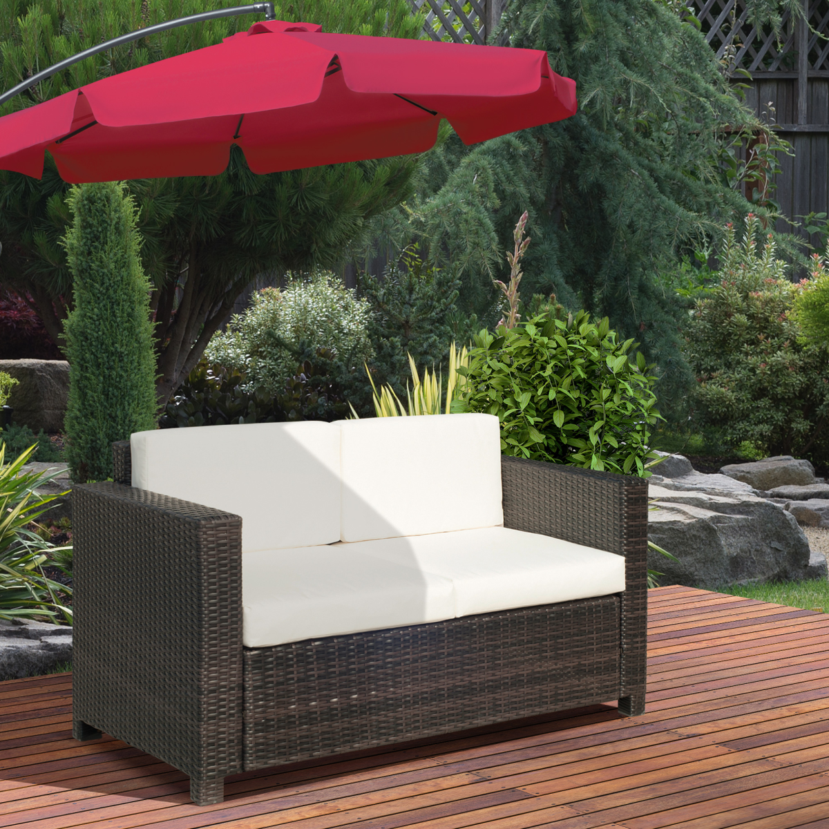 Outsunny Outdoor Double Armchair for Two, PE Rattan, Cushions