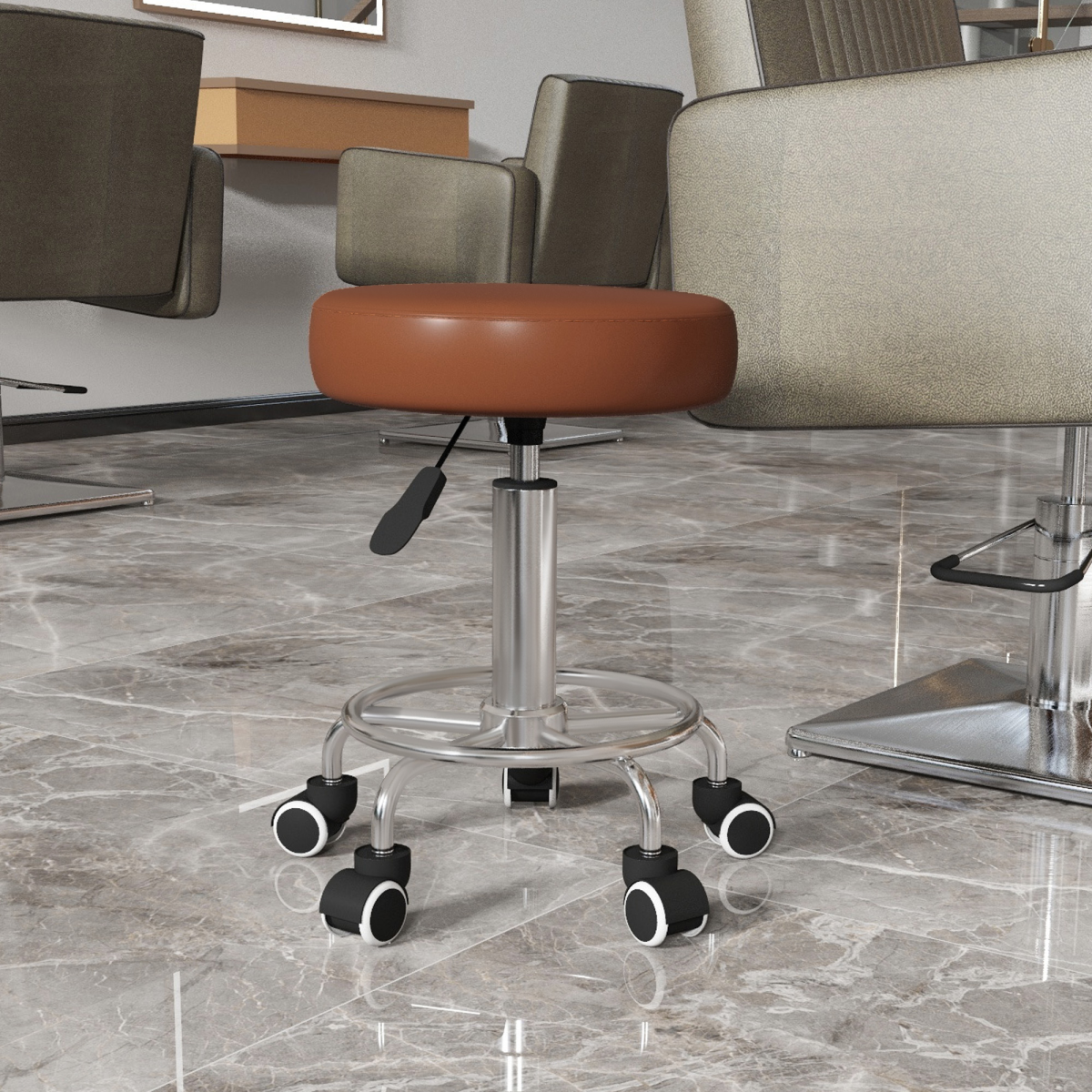 Vinsetto Adjustable Height PU Leather Salon Stool, Brown