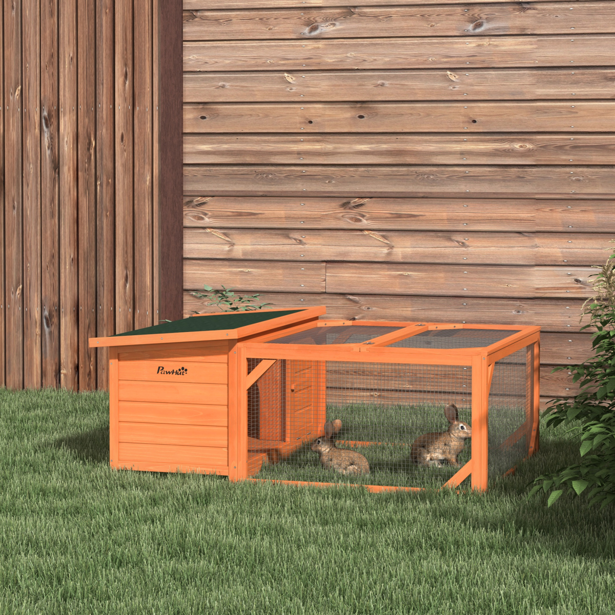 Wooden Rabbit Hutch with Run for Small Animals, 125.5 x 100 x 49 cm