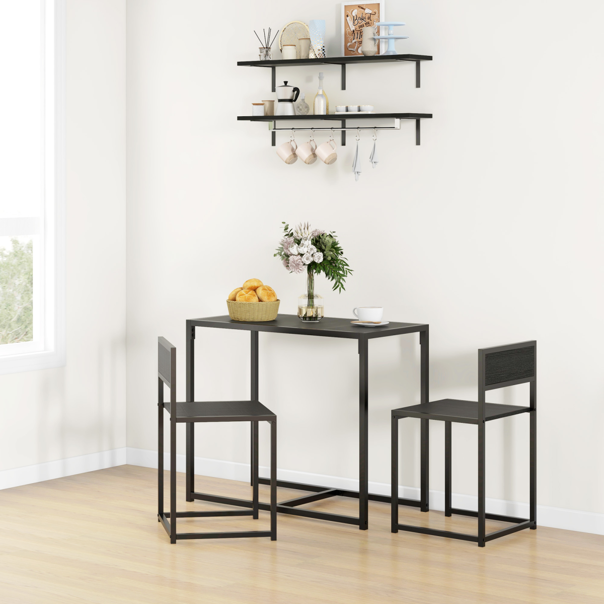 HOMCOM 3-Piece Industrial Dining Table Set with Stools, Steel Frame