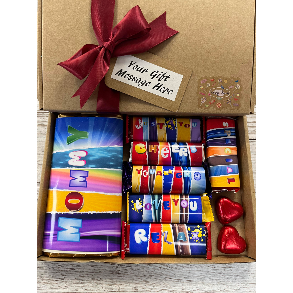 Mother’s Day Novelty Chocolate Gift Box with Custom Wrapper Bars by Simway Sweets