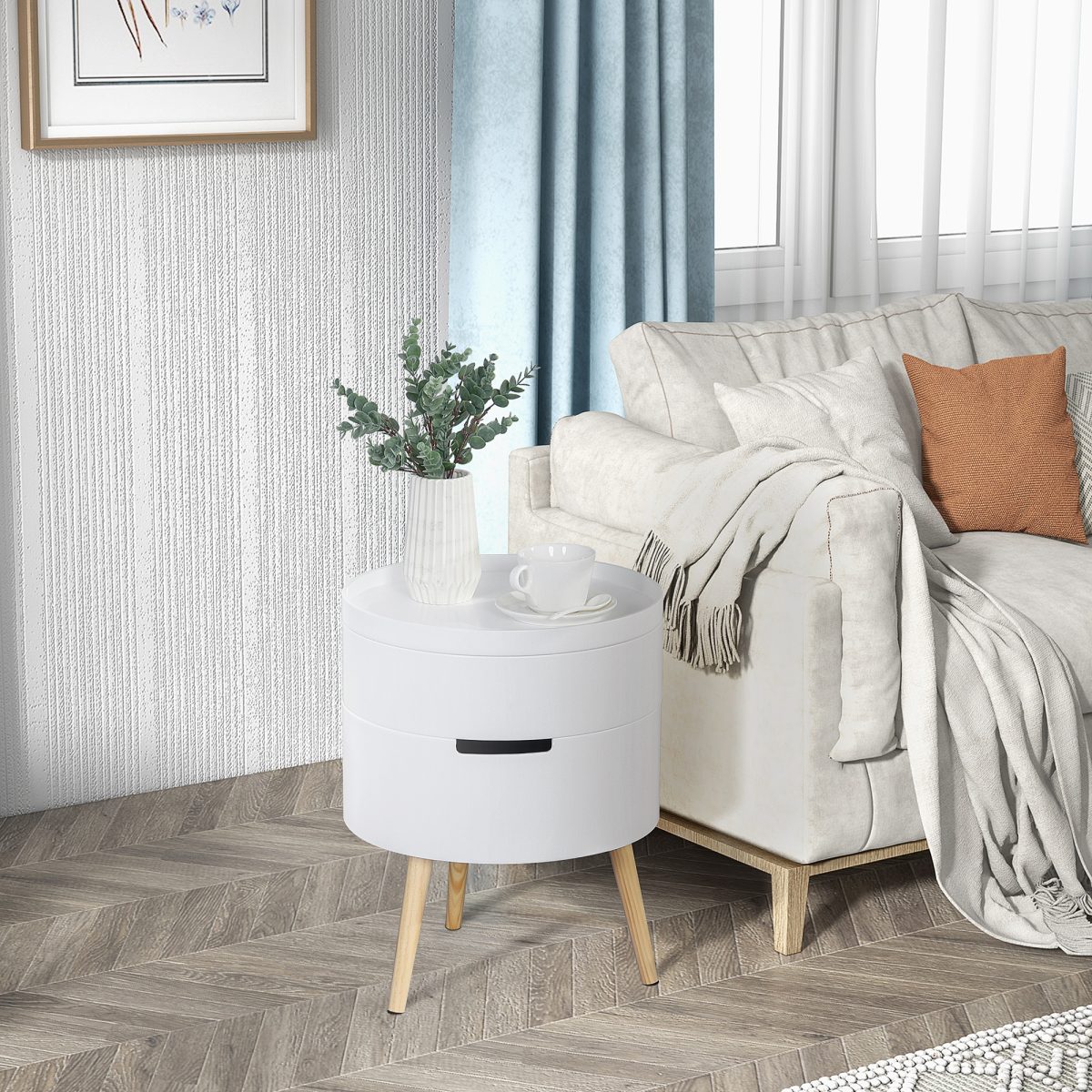 HOMCOM 3-Part Side Table with Storage, Detachable Tray Top, White