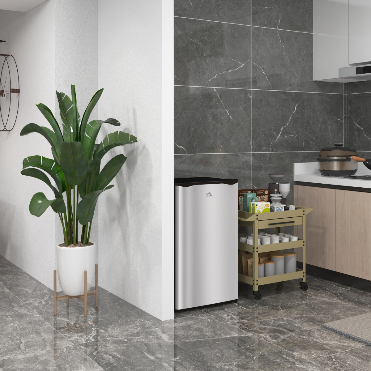 HOMCOM 91L Freestanding Under Counter Fridge, Silver Tone