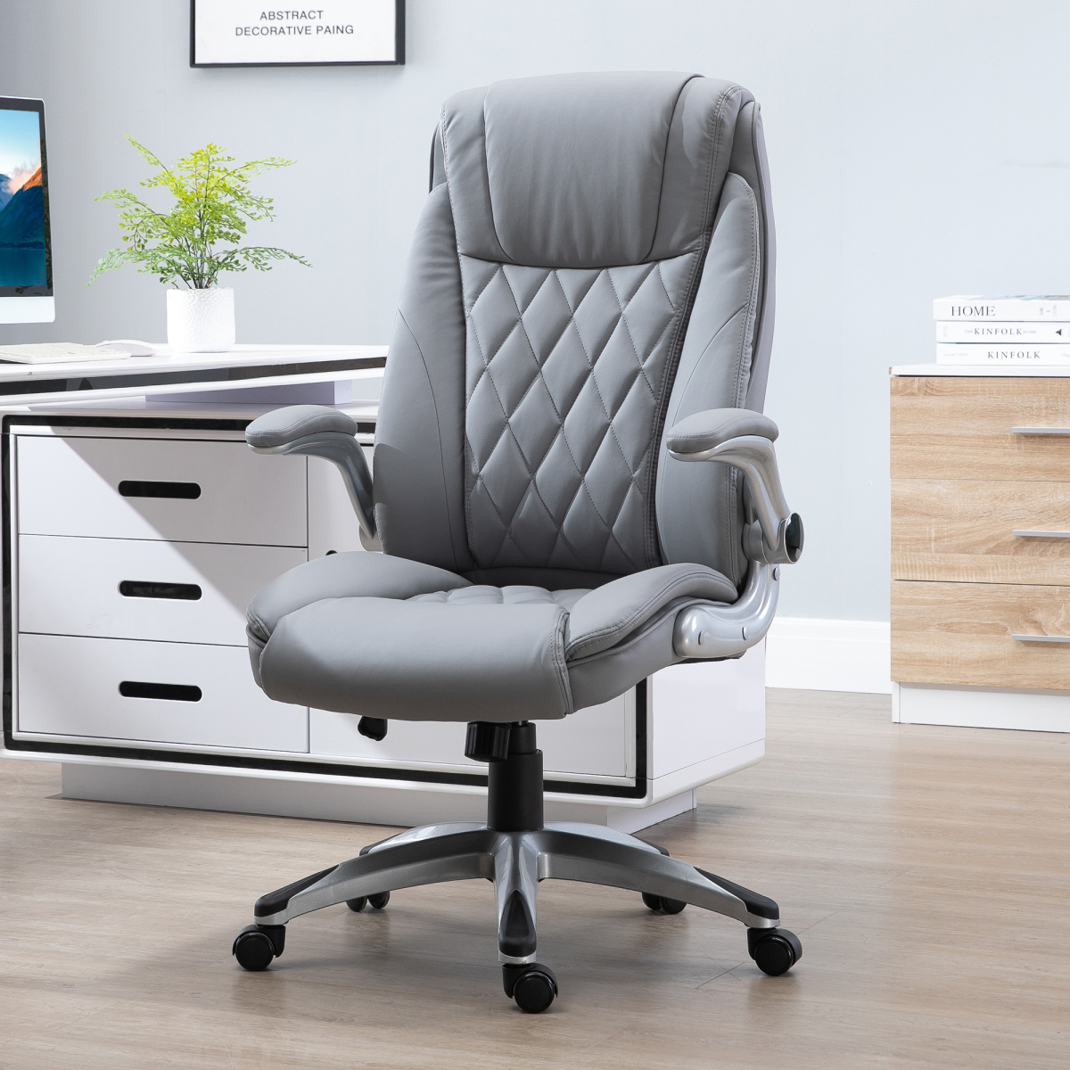 Vinsetto Grey High Back Executive Office Chair with Headrest, Adjustable Height, Armrests and 360° Swivel Base