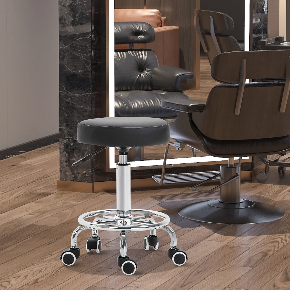 Outsunny Adjustable PU Leather Stool with Footrest